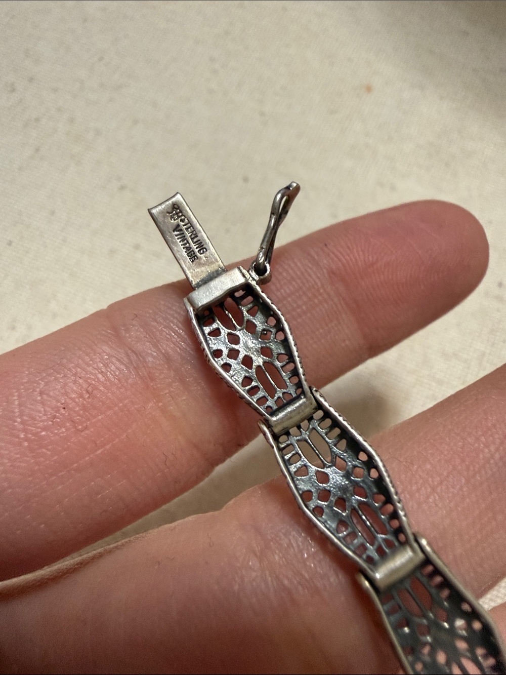 Vintage Antique Sterling Silver Filigree Bracelet W/Diamond & Black Dial 7.5’ - Picture 7 of 11
